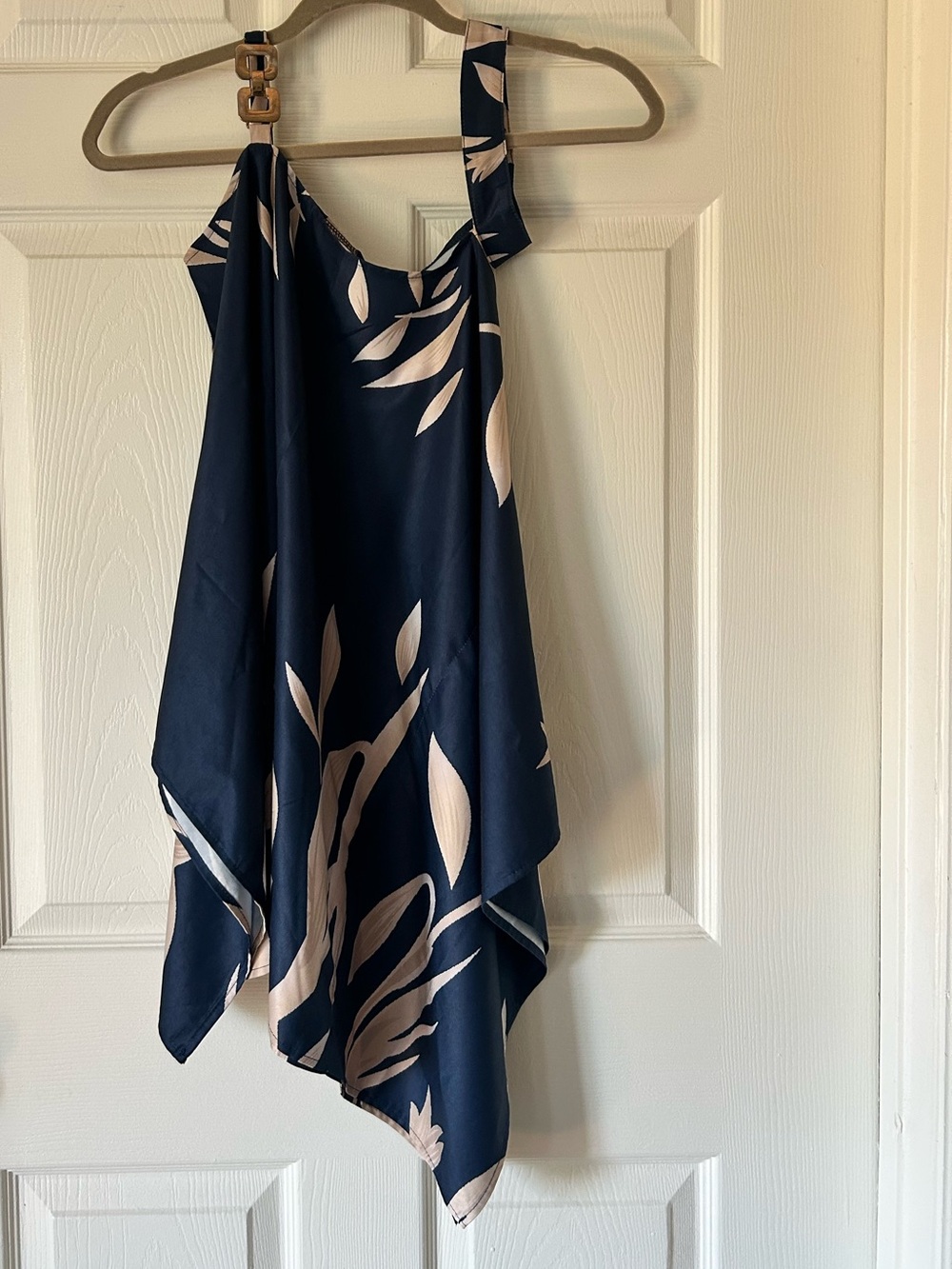 Navy Floral One Shoulder Asymmetrical Tunic Cream Print Size Small